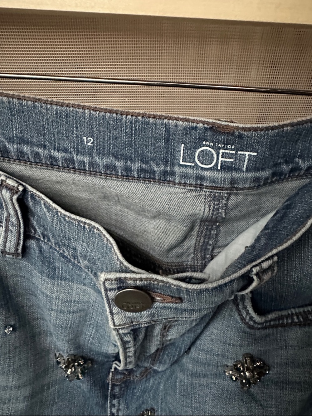 LOFT Light Blue Embellished Denim Skirt - Picture 3 of 6